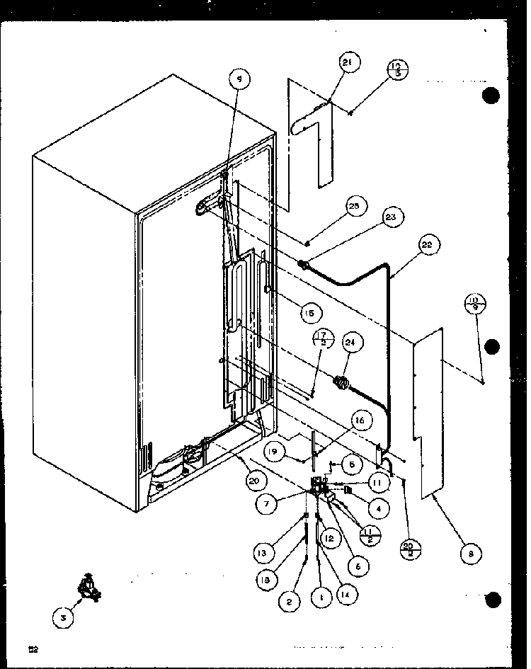 Cabinet Back Diagram and Parts List for SBD20K-P1117701W  Amana Refrigerator