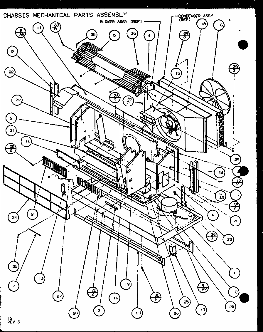 Chassis Mechanical Parts Assembly (pth07300e/p9806801r) (pth07400e/p9806901r) (pth07300ec/p9811801r) (pth07400ec/p9872301r) Diagram and Parts List for PTH09400F P1102701R Amana Air Conditioner