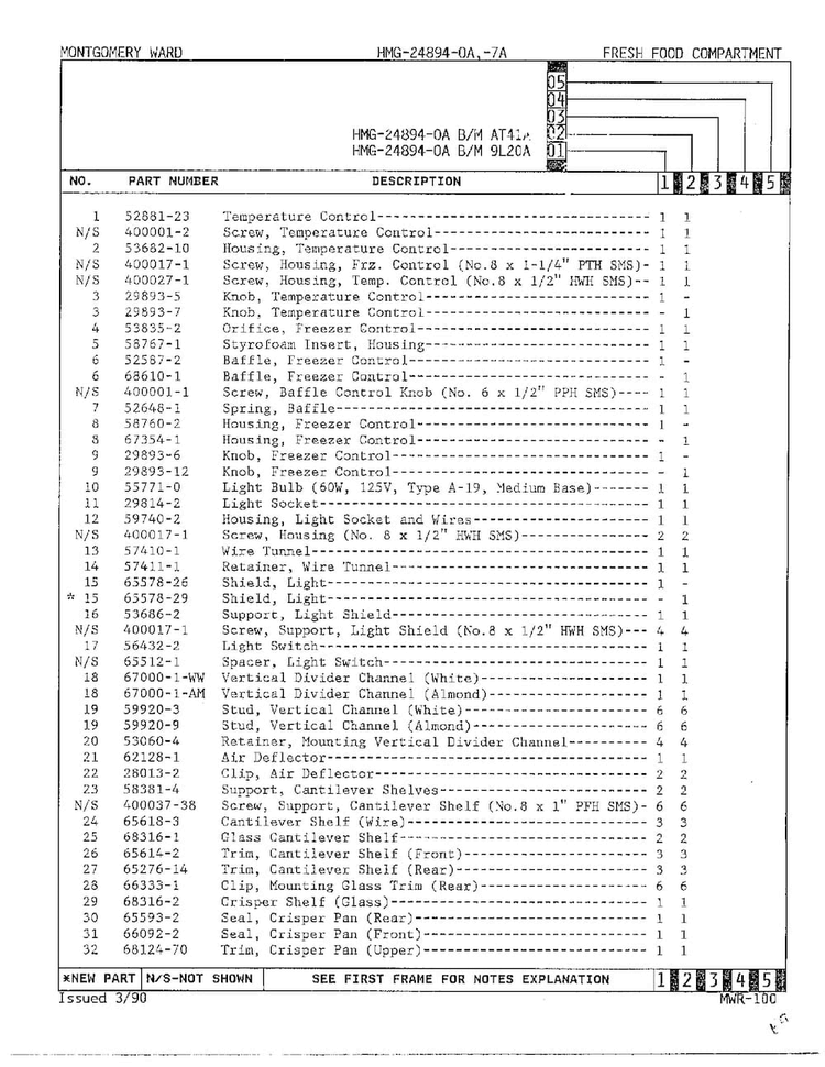 Fresh Food Compartment Page 2 Diagram and Parts List for 24894A-OA  Admiral Refrigerator