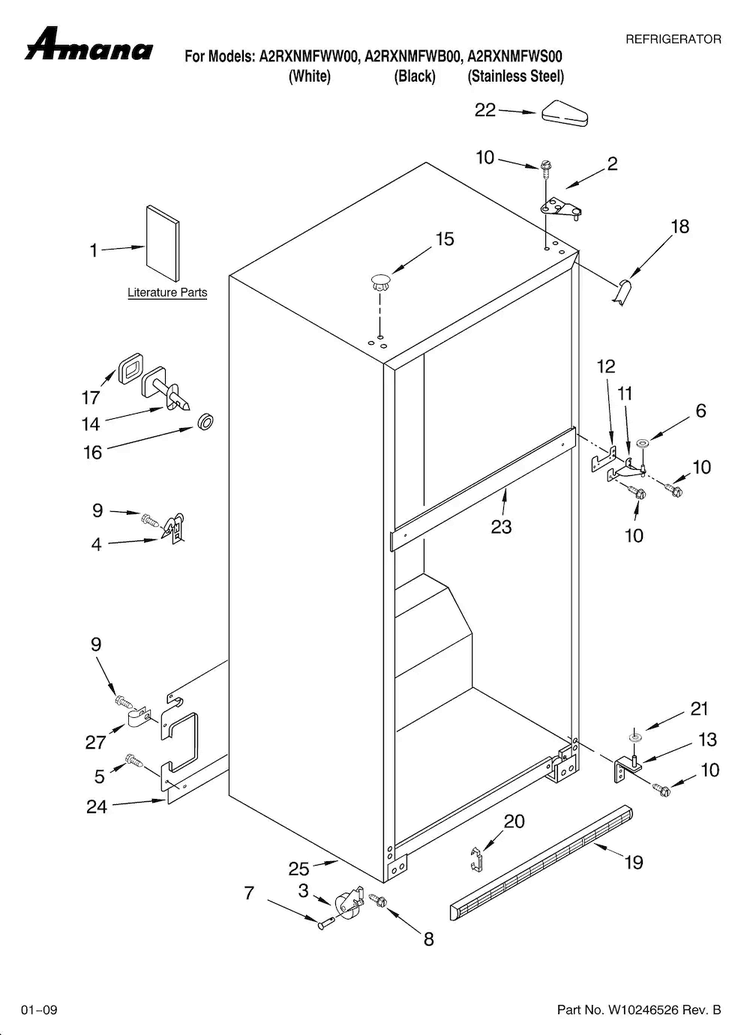Cabinet Parts Diagram and Parts List for A2RXNMFWB00  Amana Refrigerator