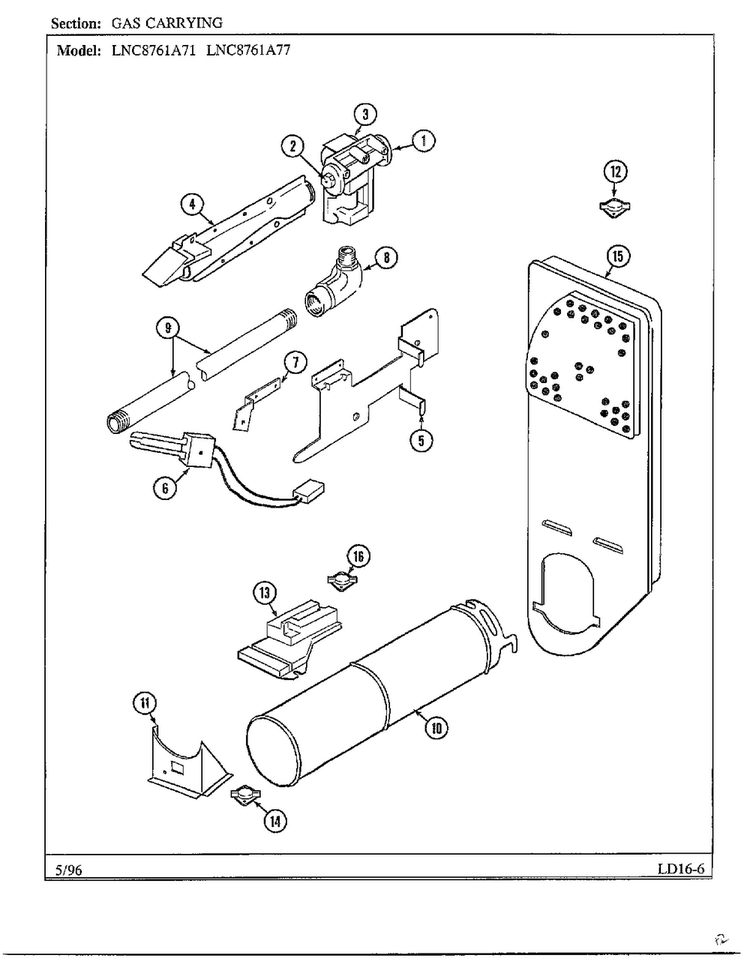 Gas Carrying Diagram and Parts List for LNC-8761A77  Maytag Dryer