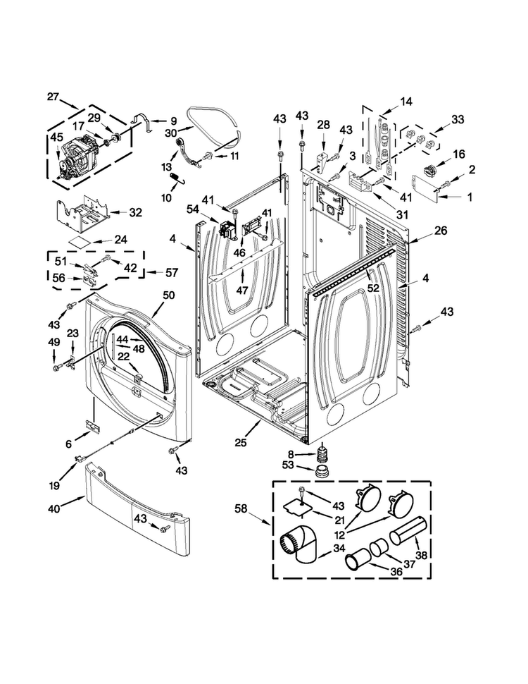 Cabinet Parts Diagram and Parts List for MDE25PNAGW1  Maytag Dryer