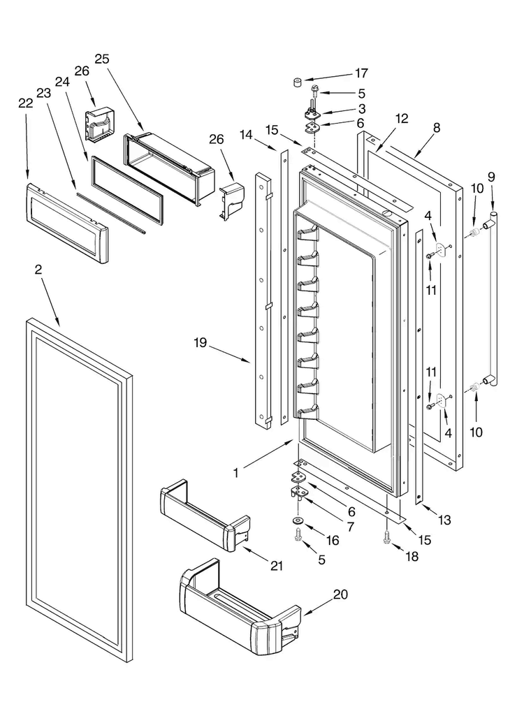 Refrigerator Door Parts Diagram and Parts List for JF42SEFXDB00  Jenn-Air Refrigerator