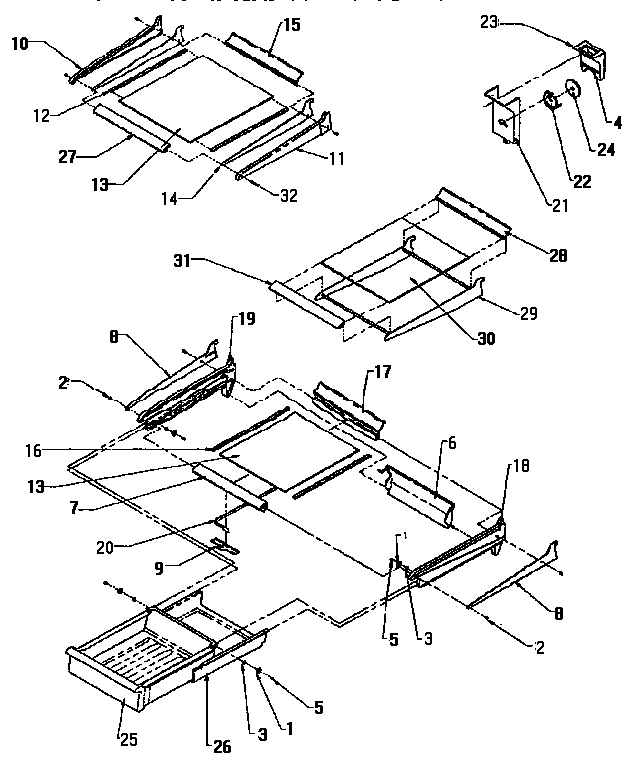 Cabinet Shelving Diagram and Parts List for TX18R-P1158412W  Amana Refrigerator
