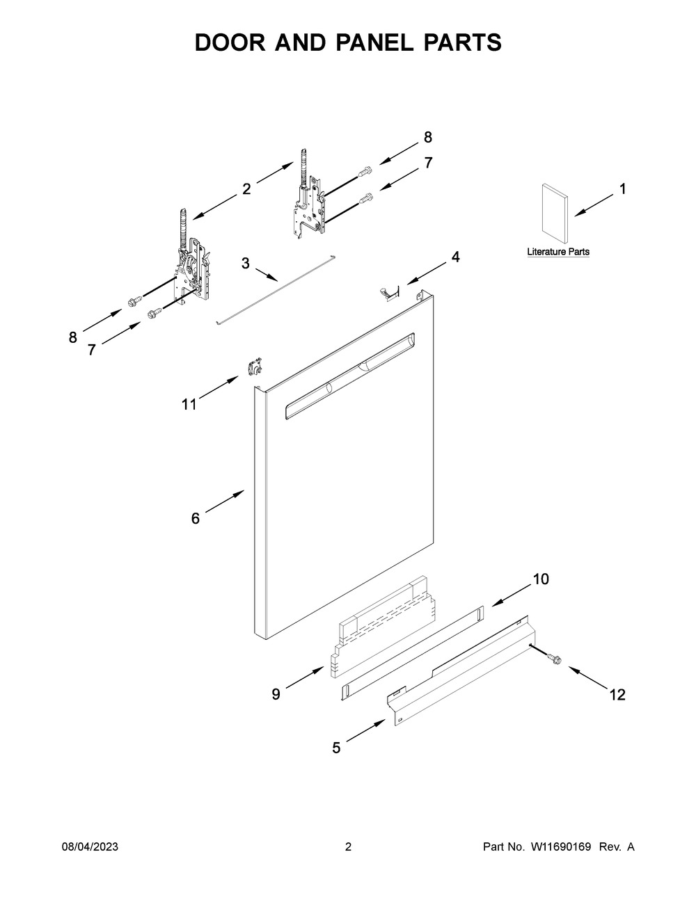 Door And Panel Parts Diagram and Parts List for MDB7959SKZ2  Maytag Dishwasher