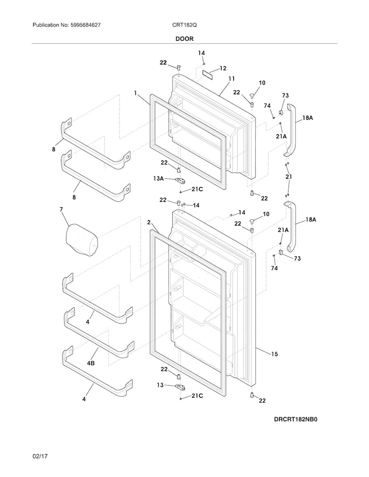 Door Diagram and Parts List for CRT182QB8B  Crosley Refrigerator