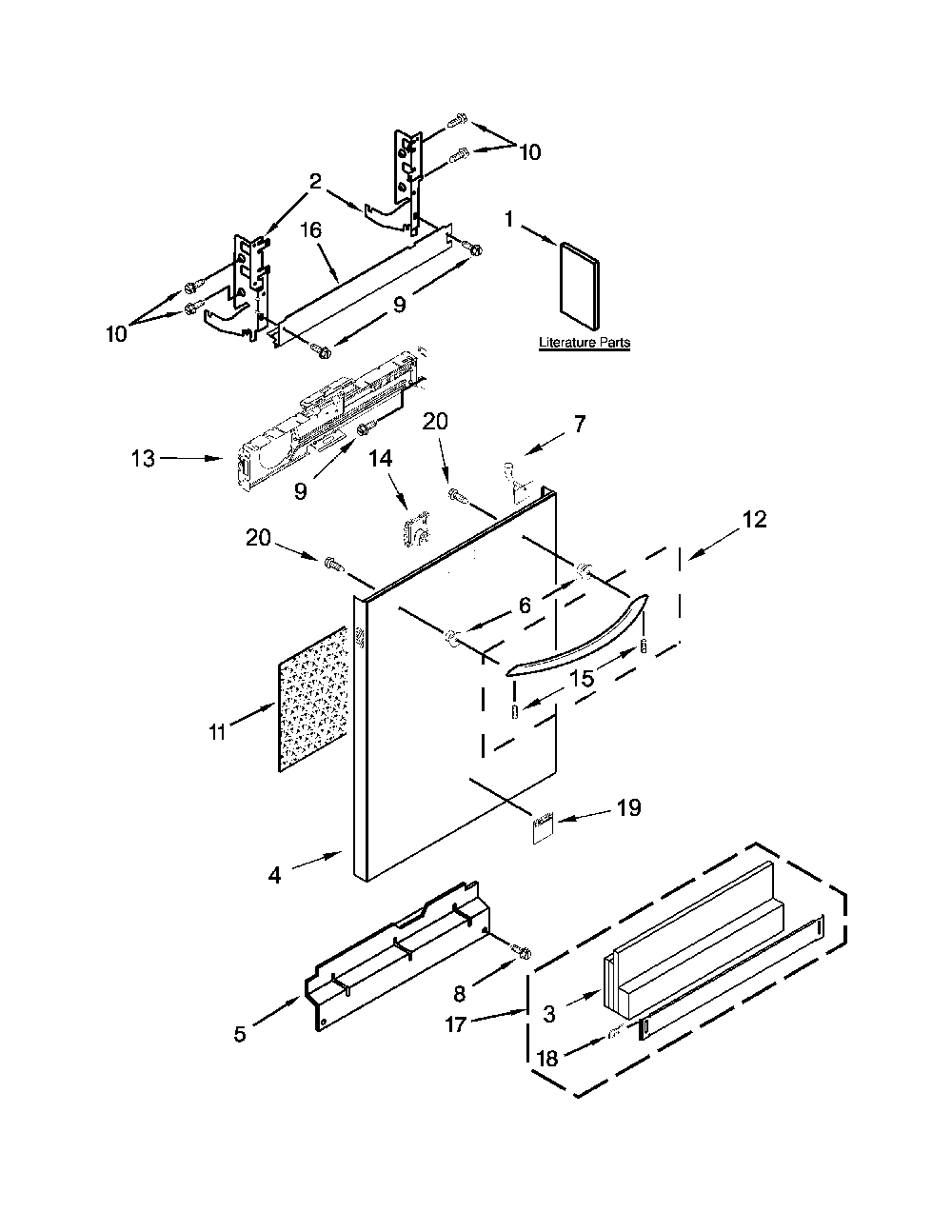 Door Panel Parts Diagram and Parts List for 66514762N510  Kenmore Dishwasher