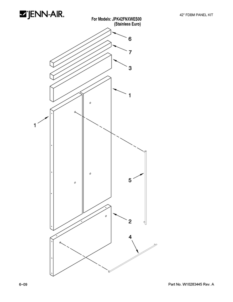 Panel Kit Parts Diagram and Parts List for JPK42FNXWES00  Jenn-Air Refrigerator