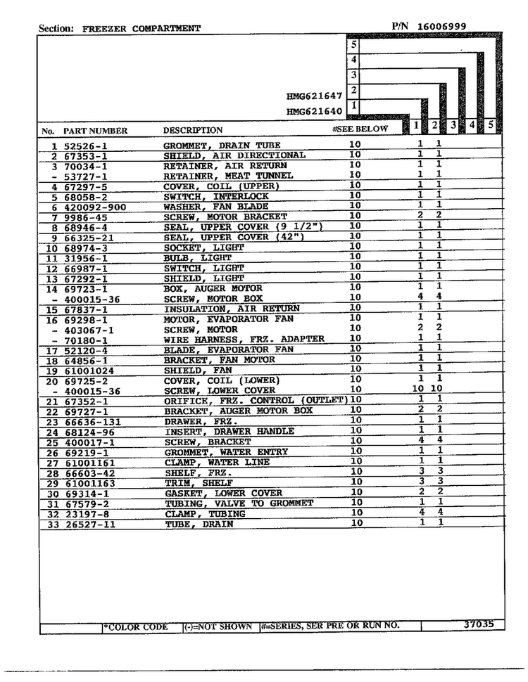 Freezer Compartment Page 2 Diagram and Parts List for 621640  Admiral Refrigerator