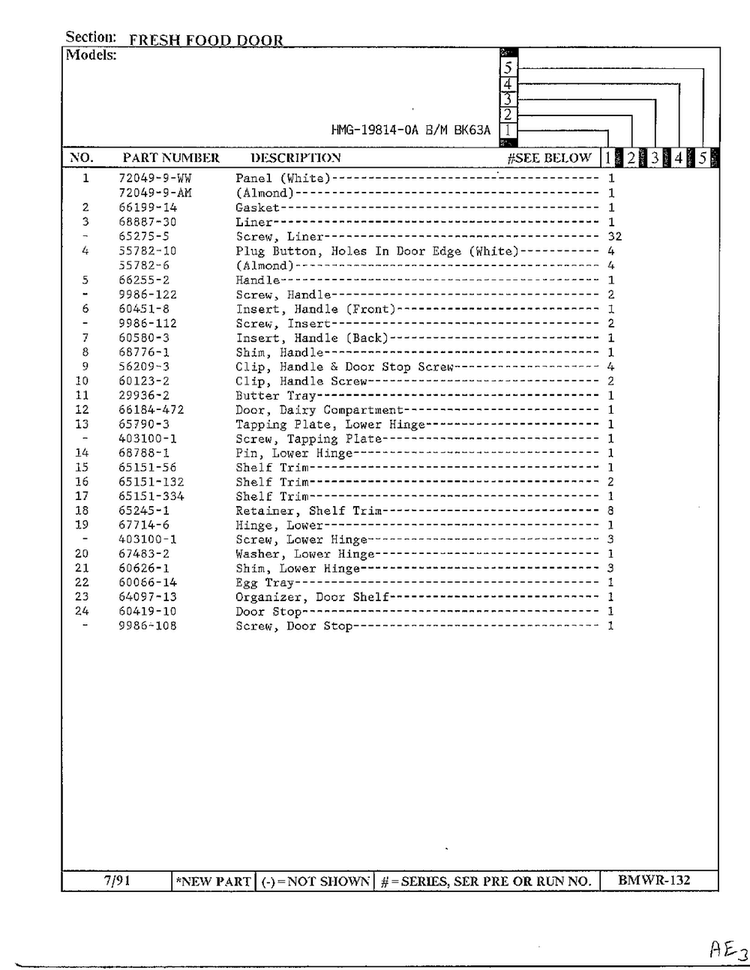 Fresh Food Door Page 2 Diagram and Parts List for 19814-0A  Admiral Refrigerator