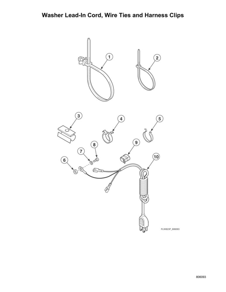 Washer Lead-In Cord/Wire Ties/Harness Clips Diagram and Parts List for ATGE9ASP115TW01  Speed Queen Washer Dryer Combo