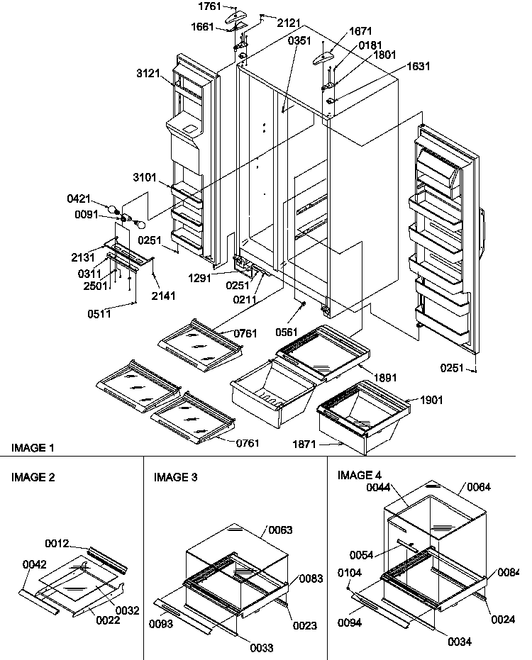 Ref/fz Shelves, Lights, And Hinges Diagram and Parts List for SCD25TW-P1190422WW  Amana Refrigerator