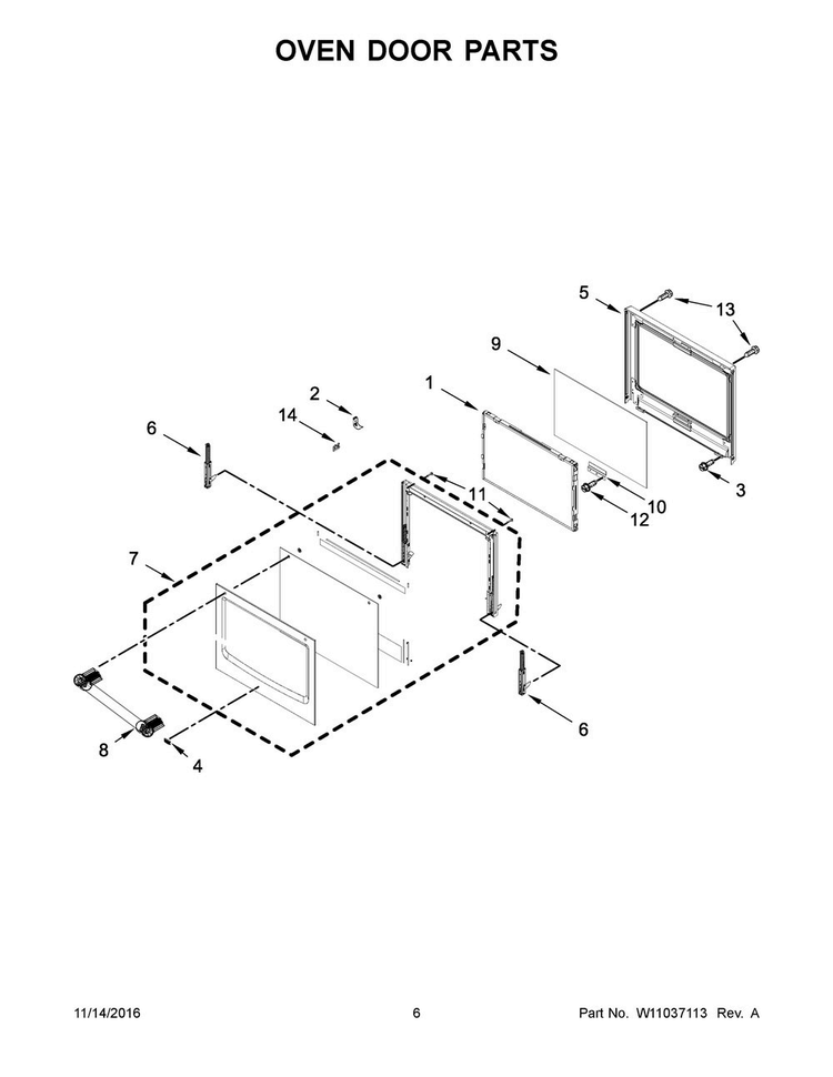 Oven Door Parts Diagram and Parts List for MEW9530FZ02  Maytag Wall Oven