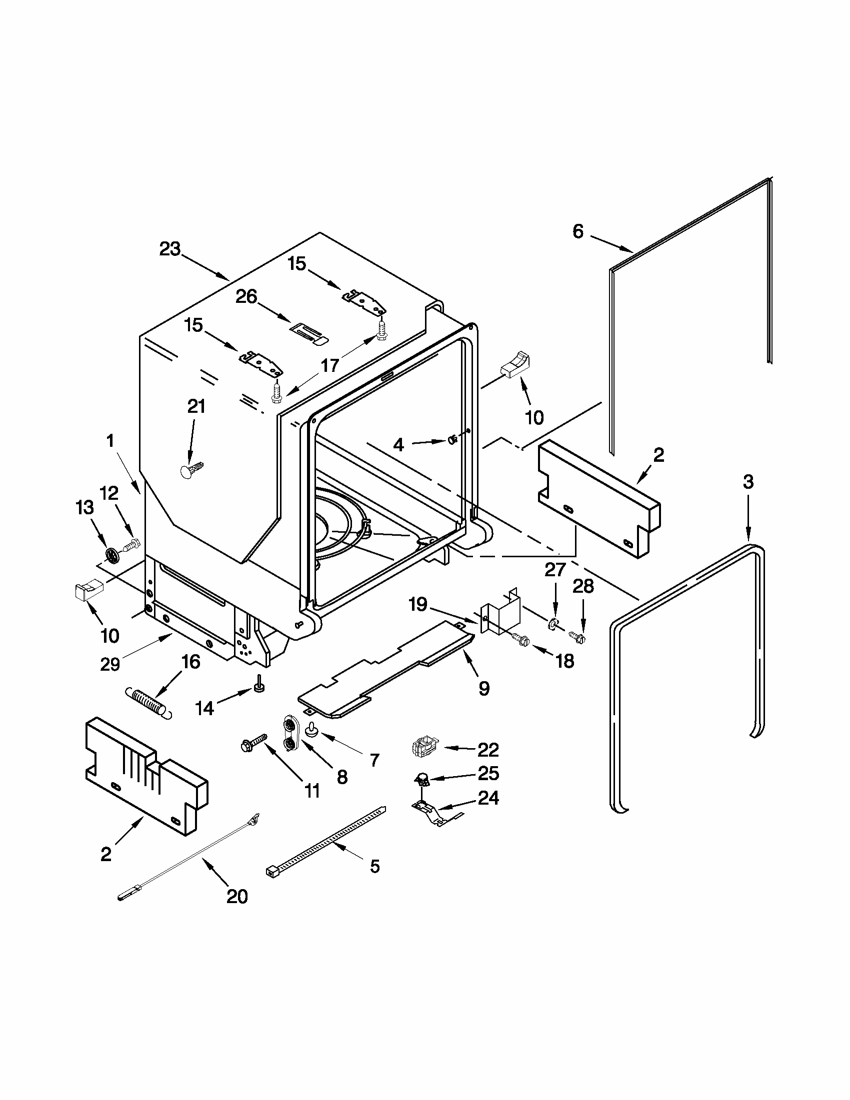 Tub And Frame Parts Diagram and Parts List for MDB8959SBB2  Maytag Dishwasher