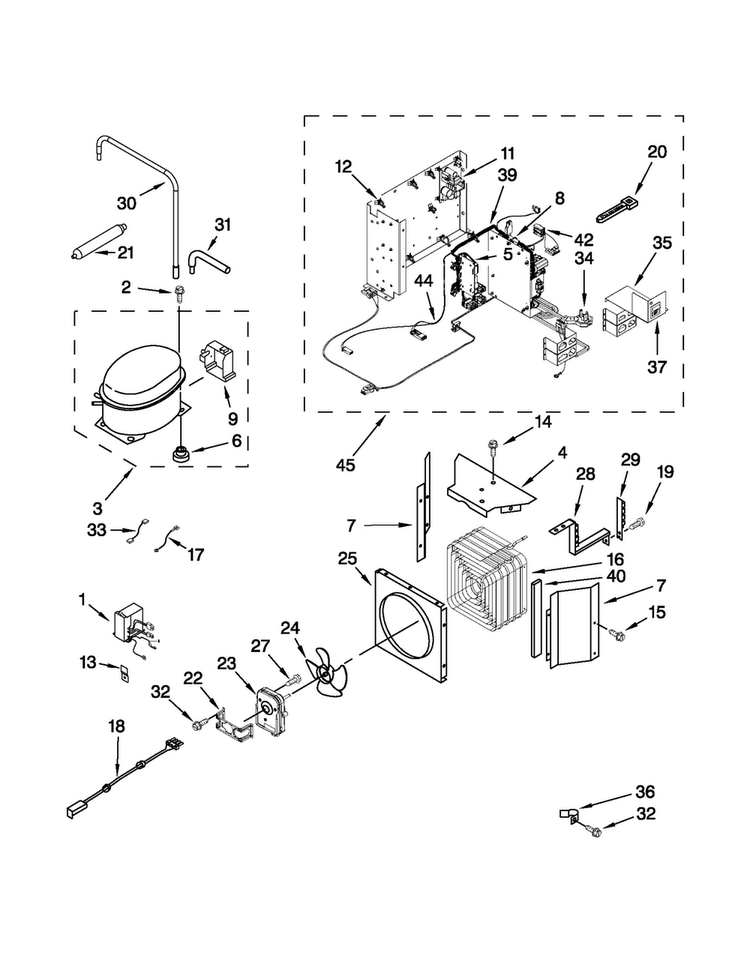 Upper Unit Parts Diagram and Parts List for JF42NXFXDW04  Jenn-Air Refrigerator