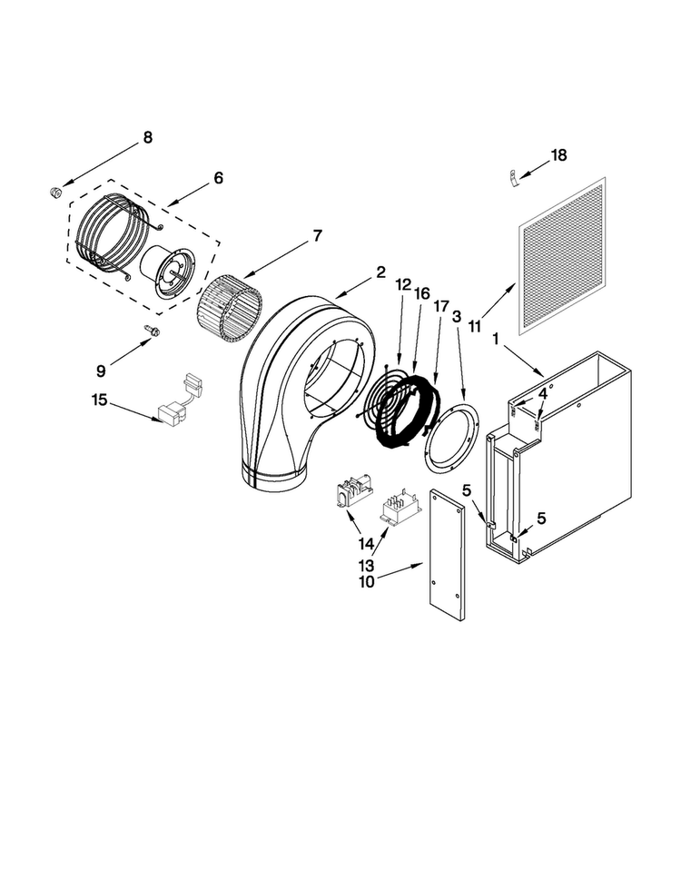 Blower Unit Parts Diagram and Parts List for JGD8130ADW20  Jenn-Air Cooktop