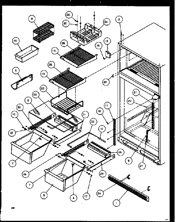 Cabinet Shelving Diagram and Parts List for TG18RBW-P1158303WW  Amana Refrigerator