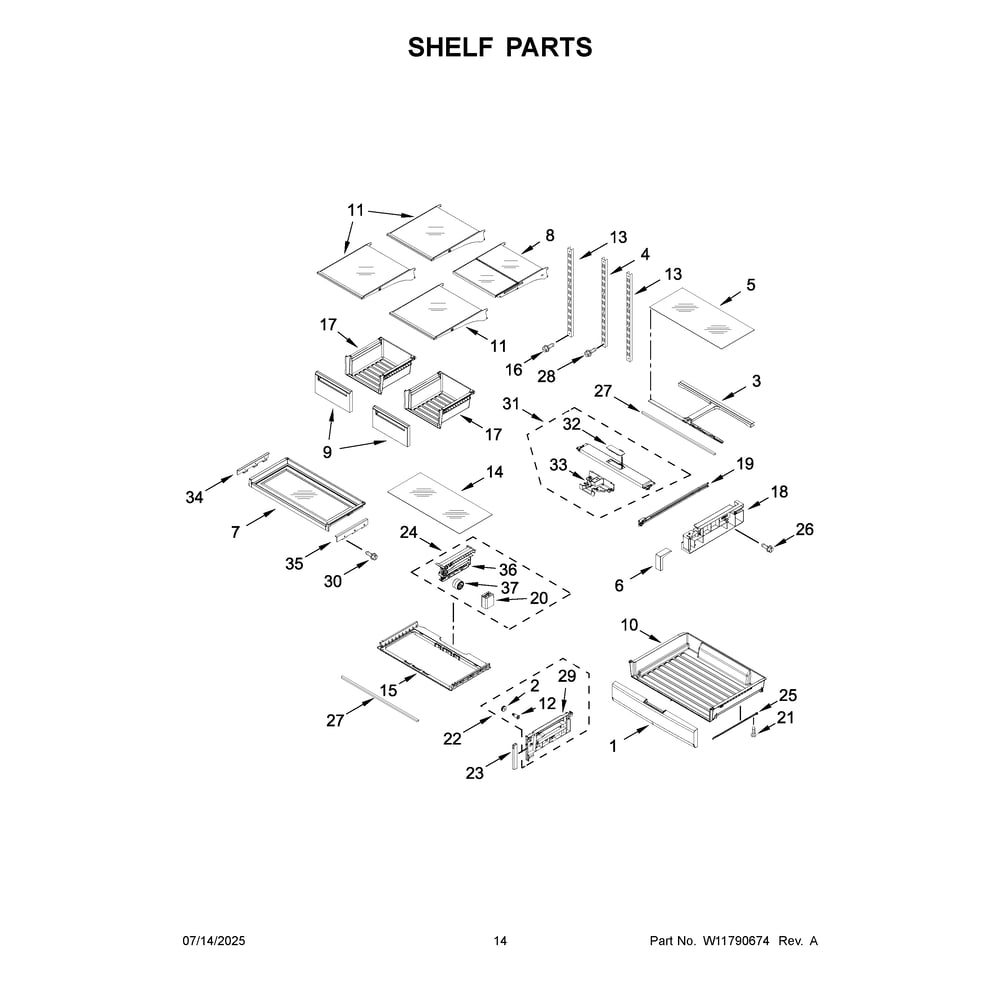 Shelf Parts Diagram and Parts List for MFT2772HEZ08  Maytag Refrigerator