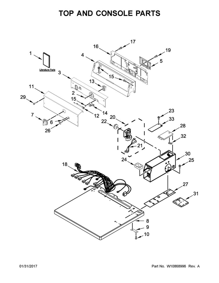 Top And Console Parts Diagram and Parts List for MDE20CSAYW0  Maytag Dryer