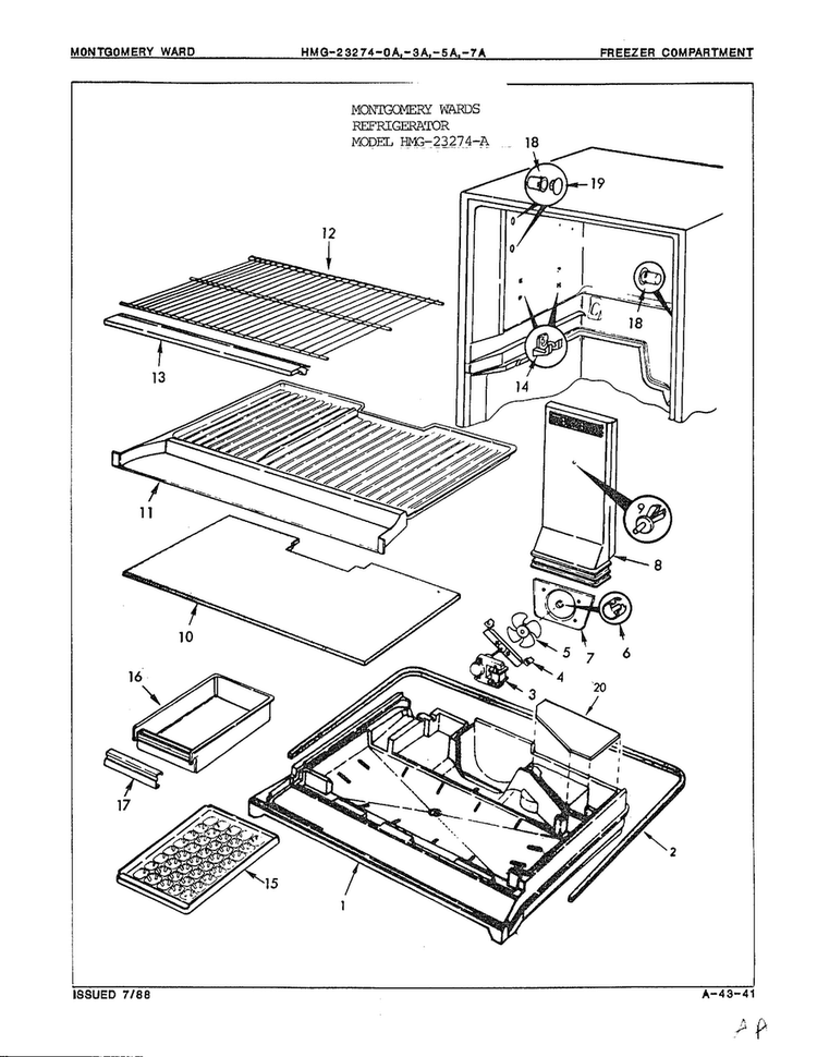 Freezer Compartment Diagram and Parts List for 23274A  Admiral Refrigerator