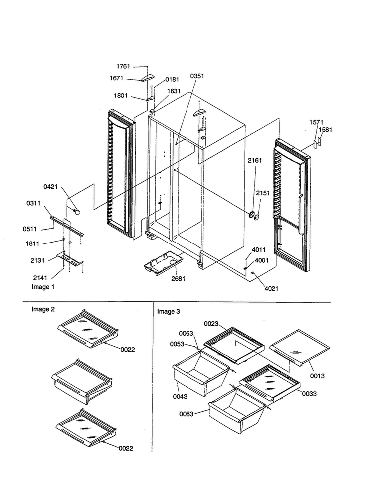Lights/hinges/shelving Assembly Diagram and Parts List for SRI21VW-P1315601WW  Amana Refrigerator