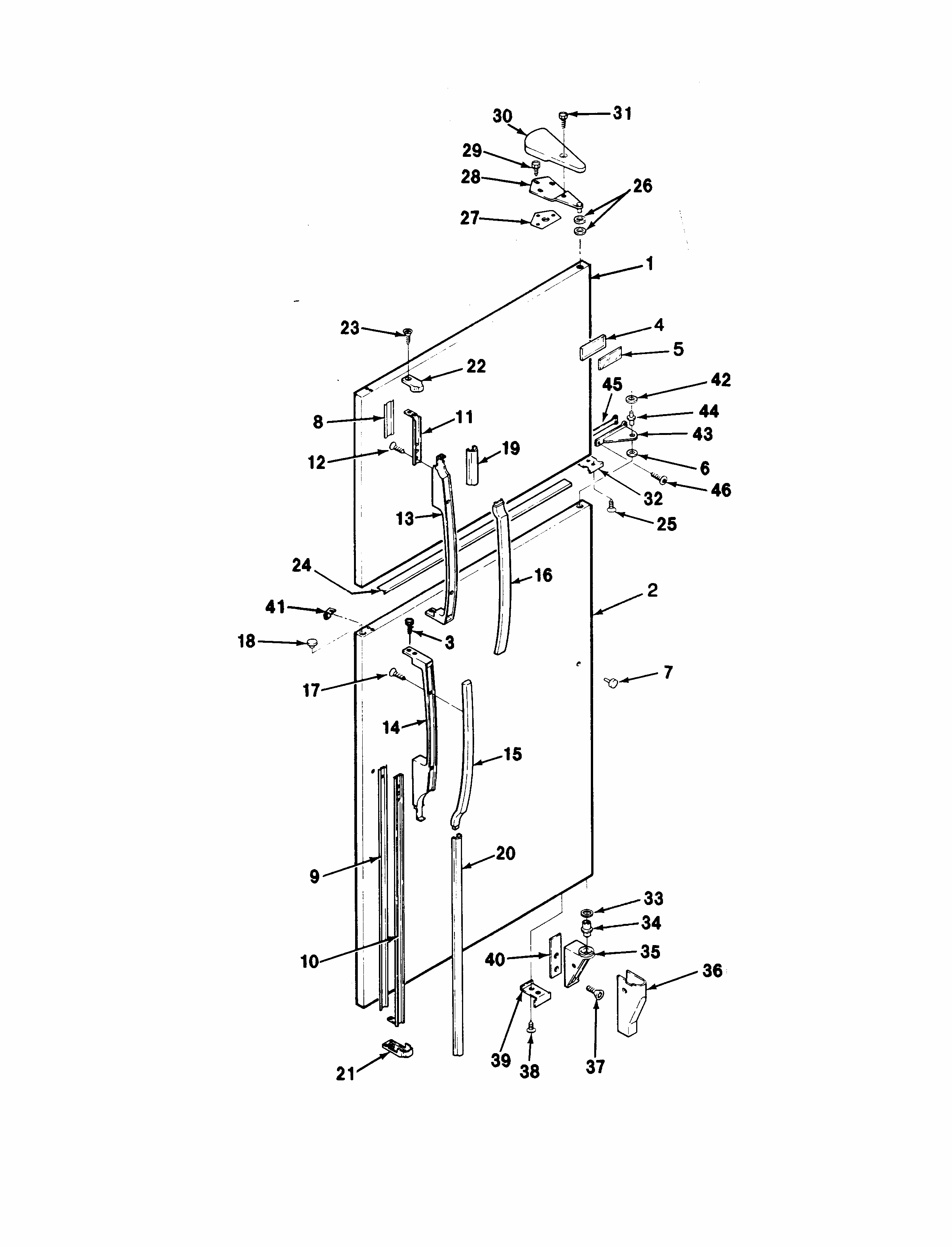 Outer Door Diagram and Parts List for RTD23A-9E16A  Maytag Refrigerator