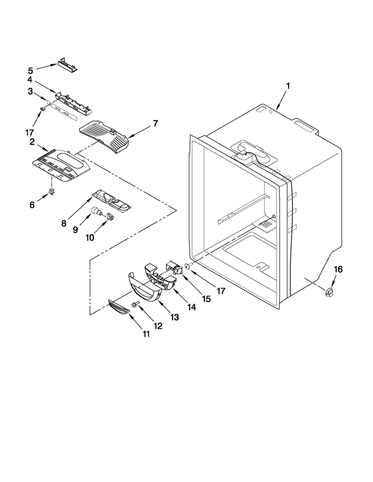 Refrigerator Liner Parts Diagram and Parts List for AFF2534FEW5  Amana Refrigerator