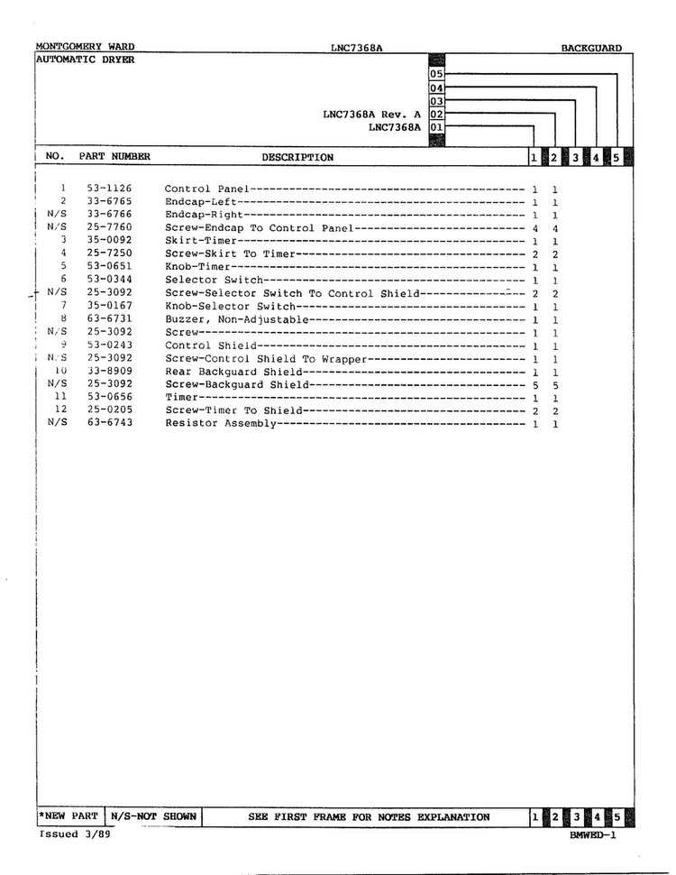 Automatic Dryer/bakcguard Page 2 Diagram and Parts List for 7368A  Norge Dryer