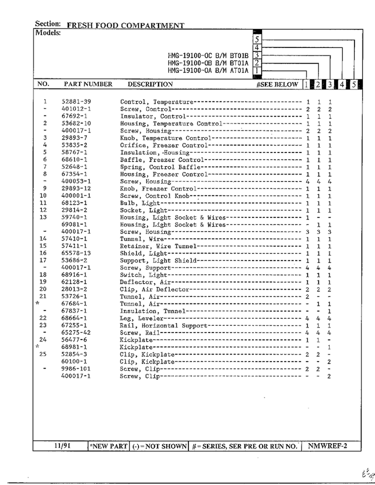 Fresh Food Compartment Page 2 Diagram and Parts List for 19100-0C  Admiral Refrigerator