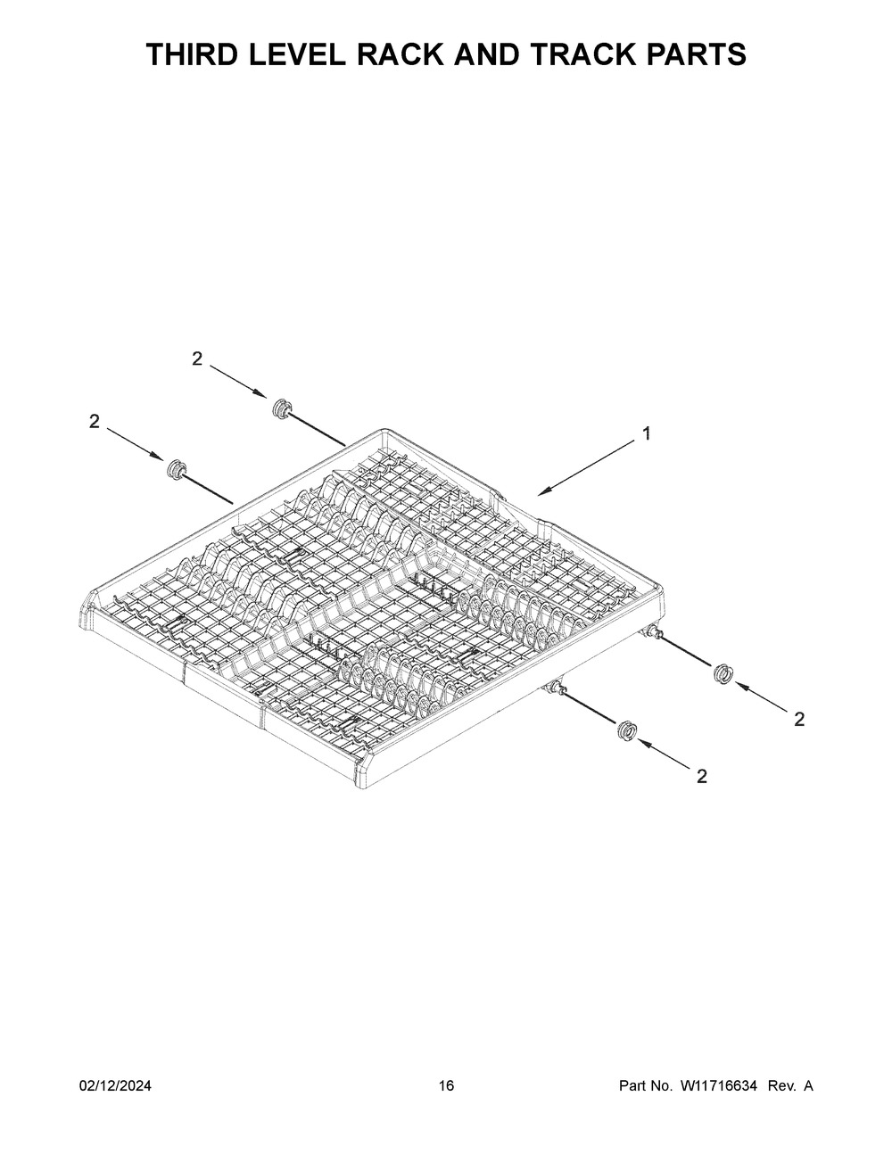 Third Level Rack And Track Parts Diagram and Parts List for MDPS6124RZ0  Maytag Dishwasher