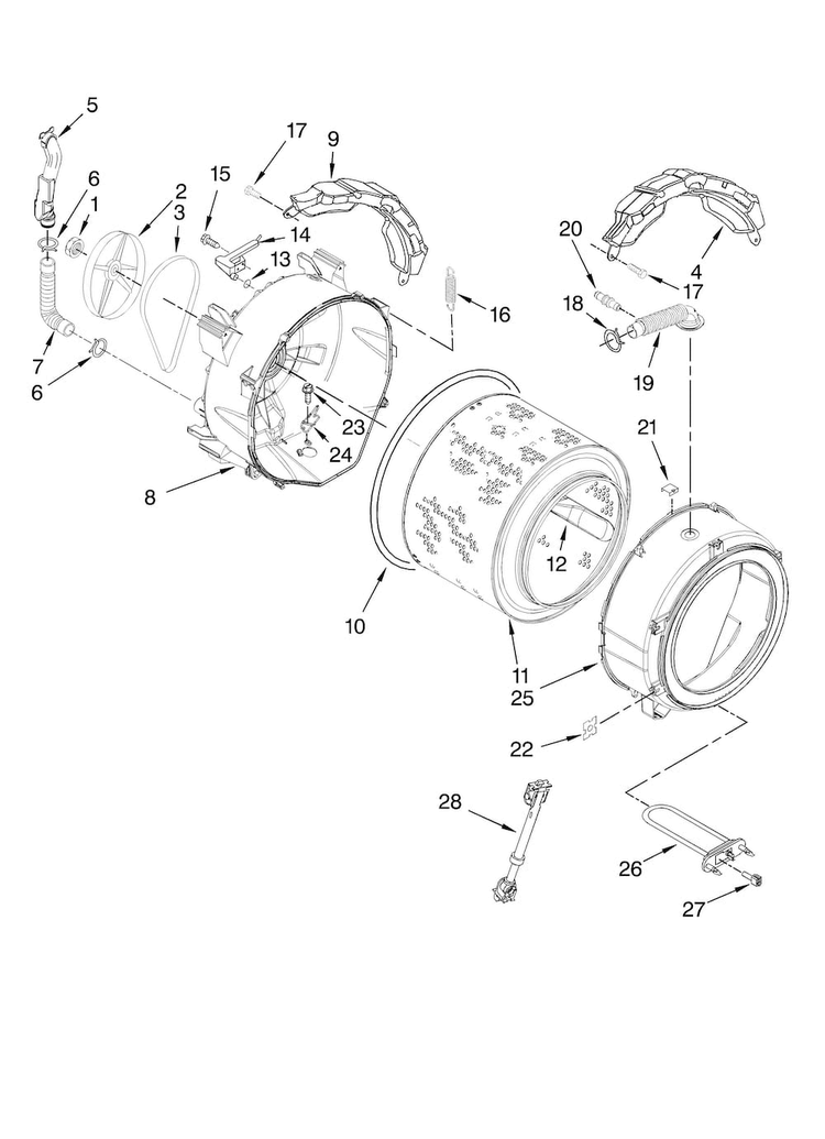 Tub And Basket Parts Diagram and Parts List for MHWE500VW11  Maytag Washer