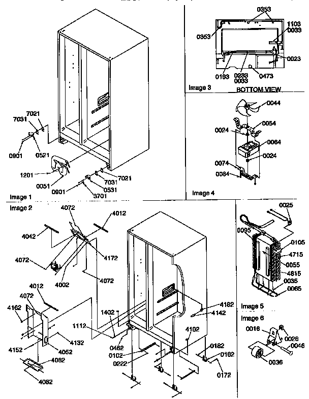 Drain System, Rollers, Evaporator Diagram and Parts List for 57087-P1190815WL  Amana Refrigerator