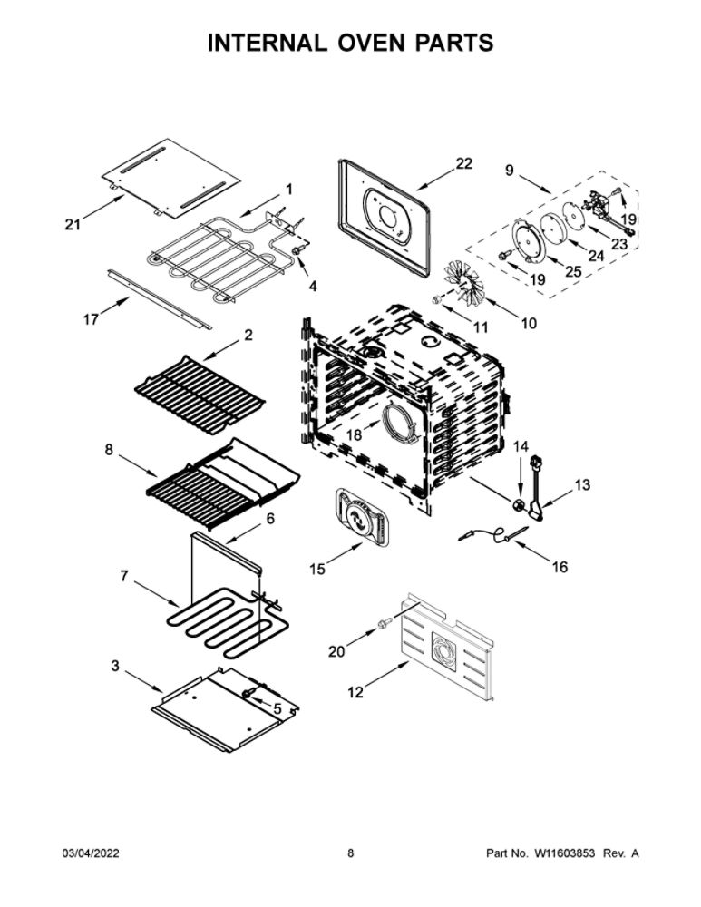 Internal Oven Parts Diagram and Parts List for JMW2430LL00  Maytag Microwave Oven Combo