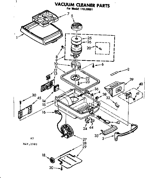 Base Assembly Diagram and Parts List for 11620981  Kenmore Canister Vacuum
