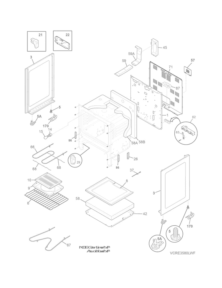 Body Diagram and Parts List for CRE3580QWC  Crosley Range