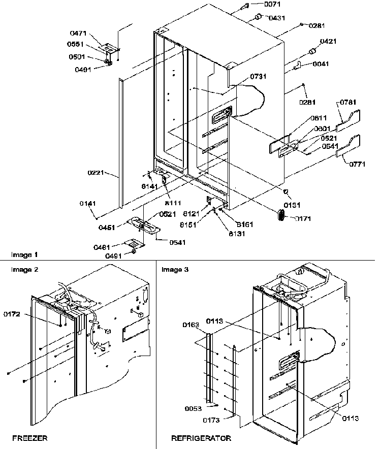 Cabinet Parts Diagram and Parts List for SRDE27S3W-P1190602WW  Amana Refrigerator