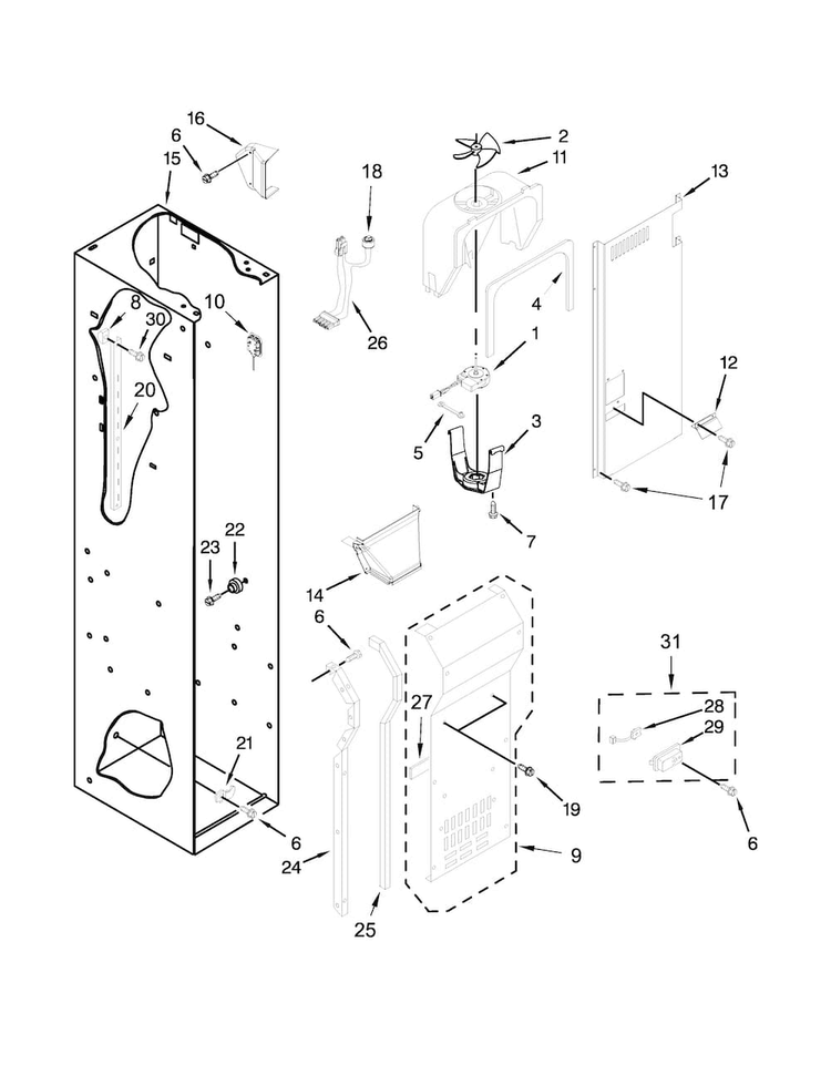 Freezer Liner And Air Flow Parts Diagram and Parts List for JS48NXFXDE00  Jenn-Air Refrigerator