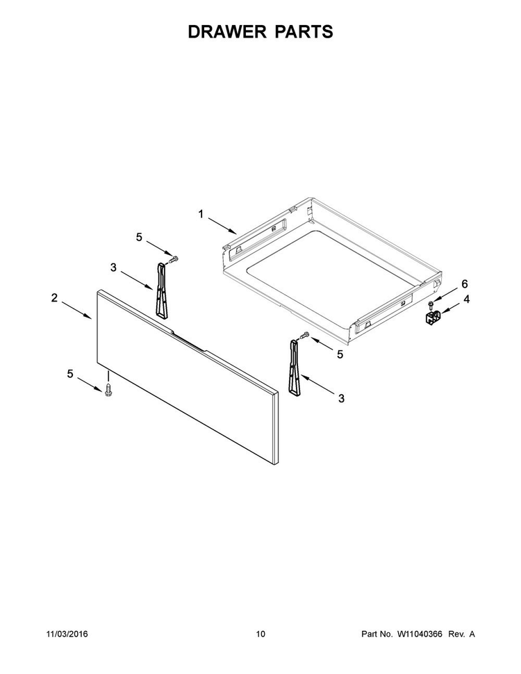 Drawer Parts Diagram and Parts List for AGS6603SFS0  Amana Range