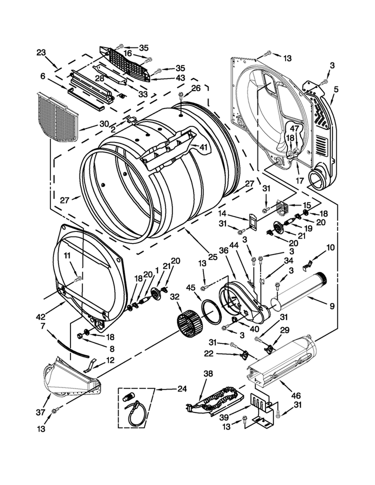 Upper And Lower Bulkhead Parts Diagram and Parts List for MLE24PDAGW2  Maytag Dryer