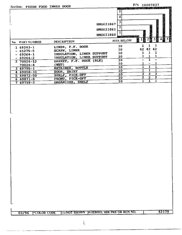 Fresh Food Inner Door Page 2 Diagram and Parts List for HMG621860  Admiral Refrigerator