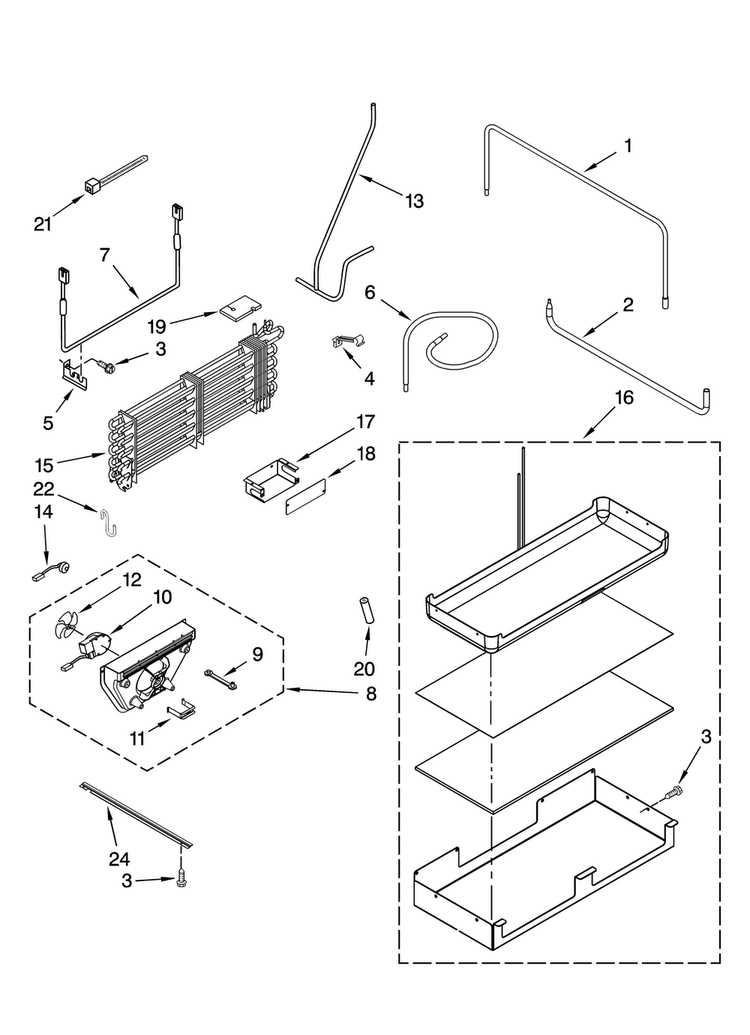Lower Unit And Tube Parts Diagram and Parts List for JB36SEFXRB00  Jenn-Air Refrigerator