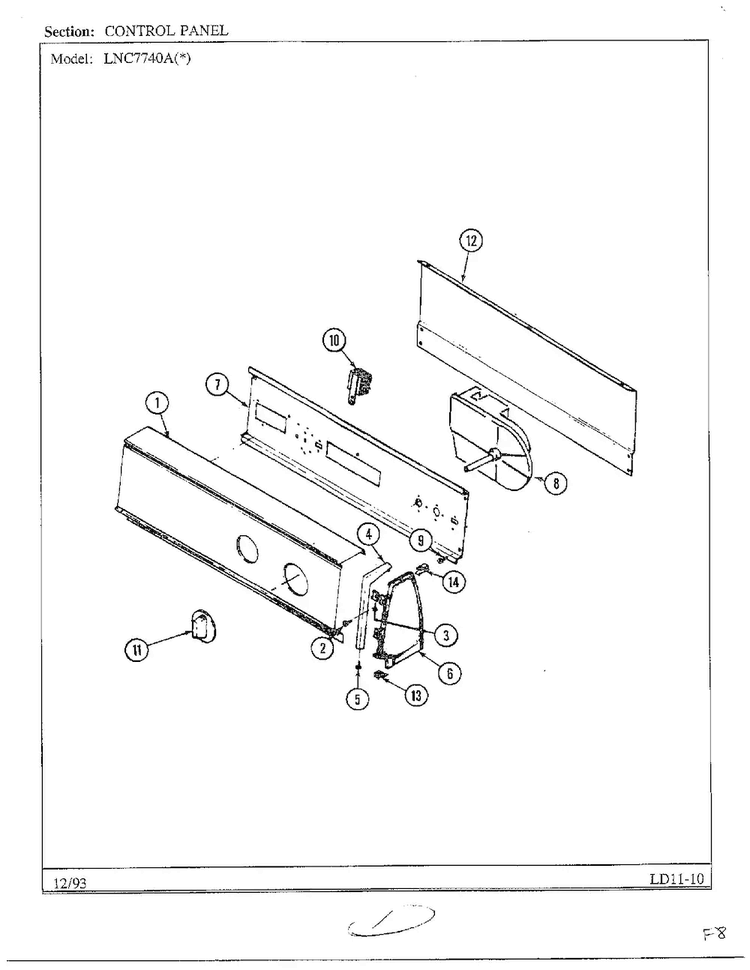 Control Panel Diagram and Parts List for 7740A  Norge Dryer