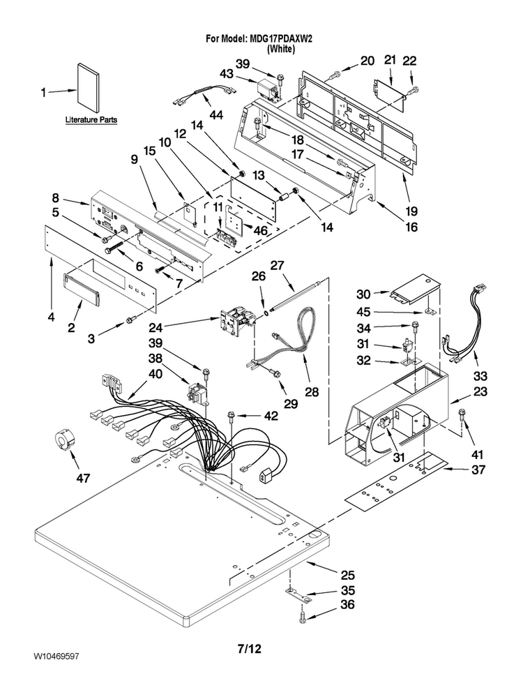 Top And Console Parts Diagram and Parts List for MDG17PDAXW2  Maytag Dryer