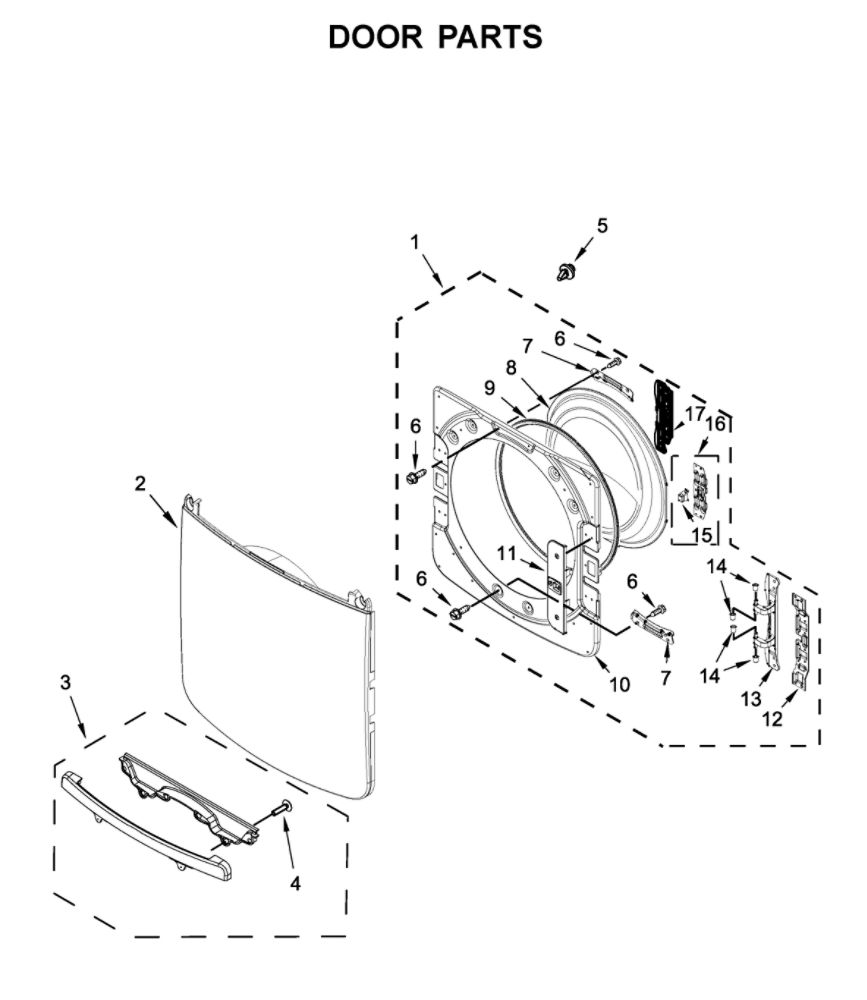 Door Parts Diagram and Parts List for MED6630HW2  Maytag Dryer