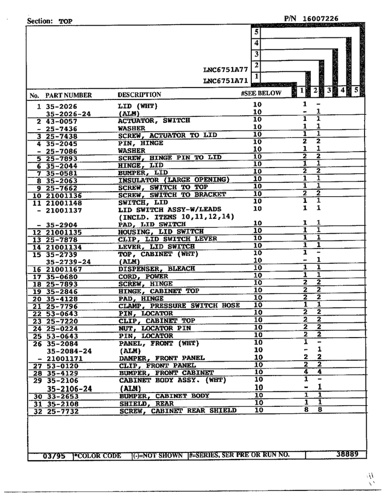 Top Page 2 Diagram and Parts List for 6751  Norge Washer