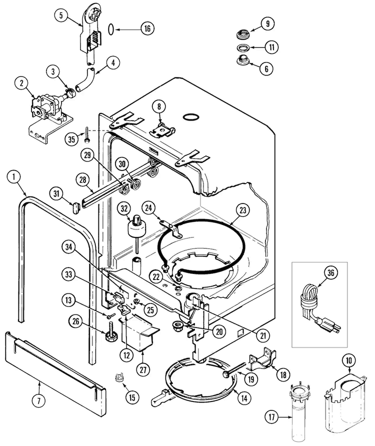 Tub Diagram and Parts List for OEMM1-DU2J-C  Magic Chef Dishwasher