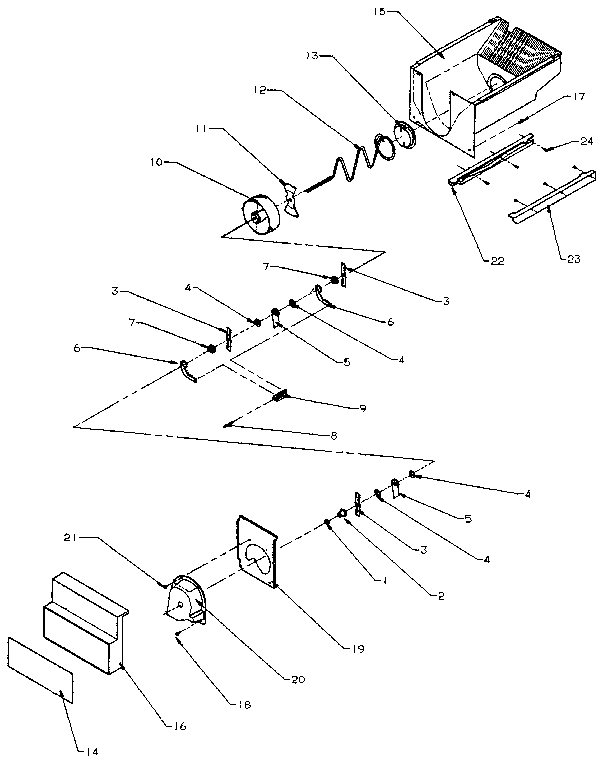 Crushed Ice Bucket Diagram and Parts List for SXD27N-P1162411W  Amana Refrigerator