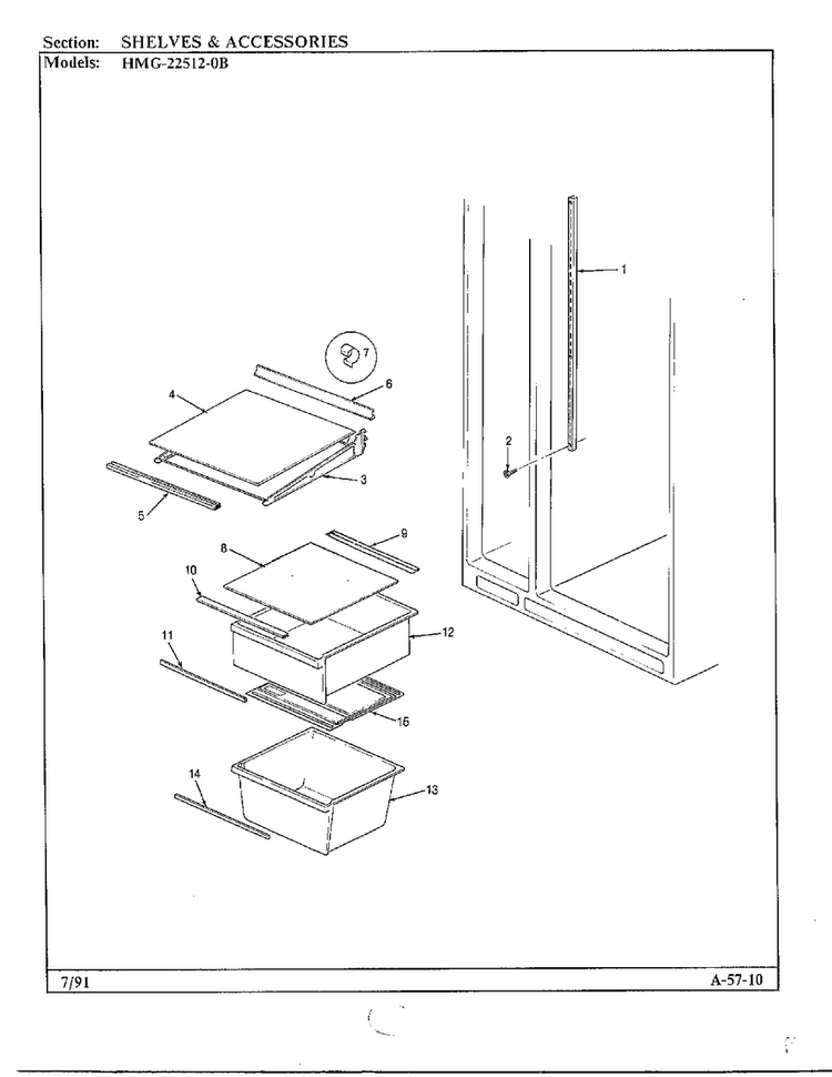 Shelves And Accessories Diagram and Parts List for 22512-0B  Admiral Refrigerator