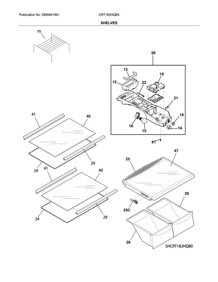 Shelves Diagram and Parts List for CRT182HQB4  Crosley Refrigerator
