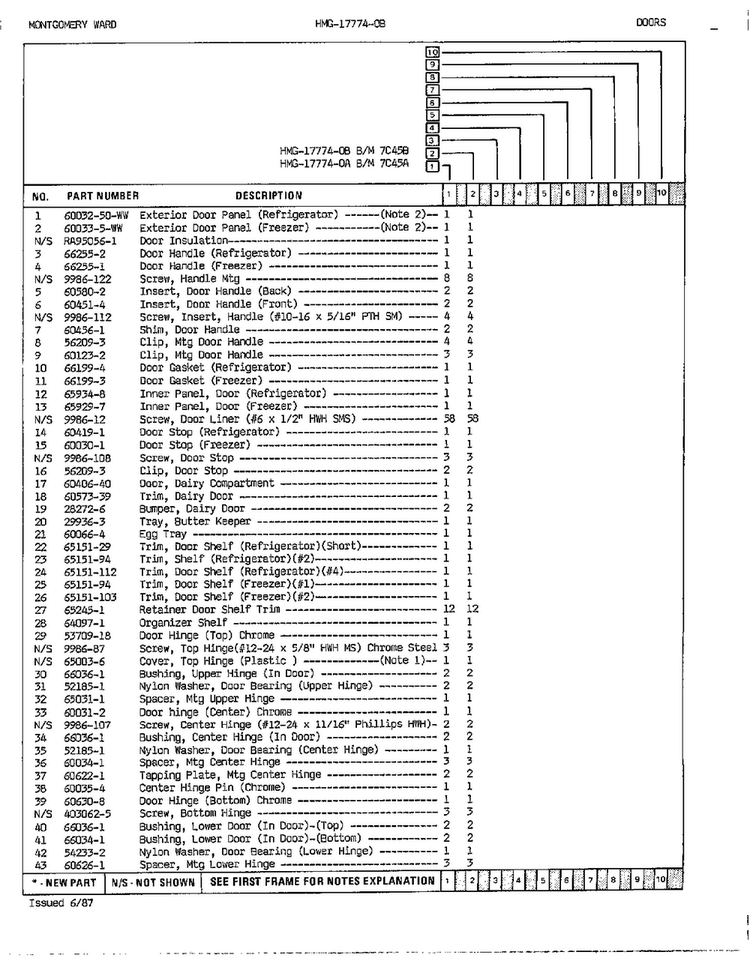 Doors Assembly Page 2 Diagram and Parts List for 17774B  Admiral Refrigerator